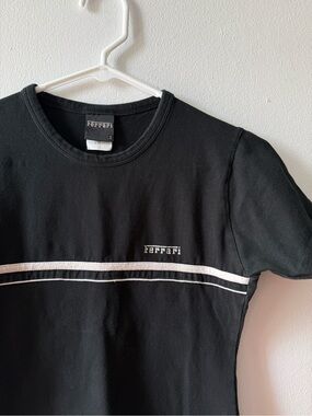 Ferrari Black Crewneck T-Shirt with White Stripes